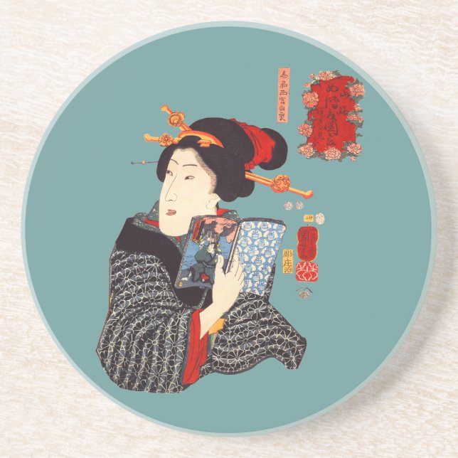 Posavasos Mujer japonesa 2 de lectura (Frente)