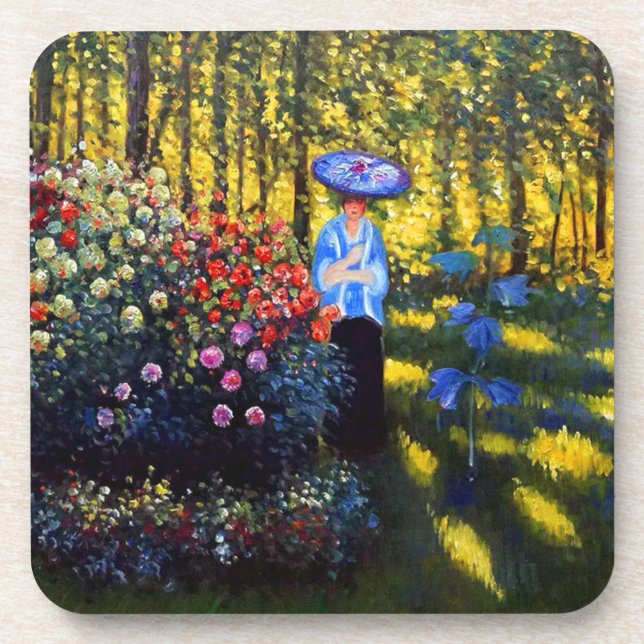 Posavasos Mujer Monet con una sombrilla en el jardín (Frente)