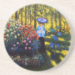 Posavasos Mujer Monet con una sombrilla en el jardín