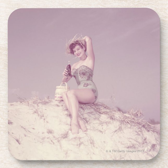 Posavasos Mujer que se relaja en la playa (Frente)