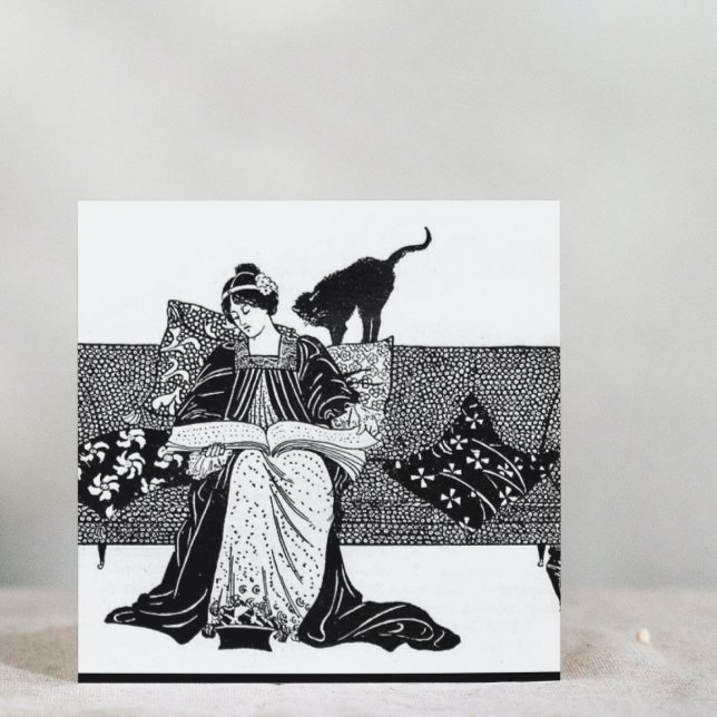 Posavasos Mujer ventilado leyendo con gato (Subido por el creador)