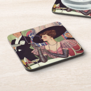 Posavasos Mujer Vintage bebiendo champán fumando cigarrillo