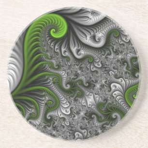 Posavasos Mundo de fantasía verde y gris arte abstracto frac