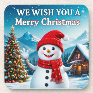 Posavasos Muñeco de nieve alegre que desea una Feliz Navidad