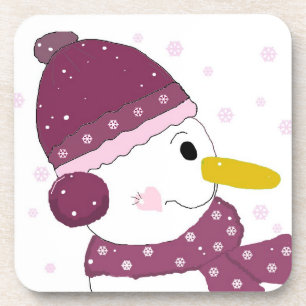 Posavasos Muñeco de nieve con sombrero y bufanda morados