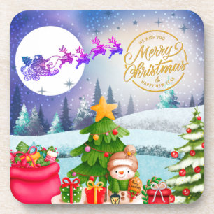 Posavasos Muñeco de nieve Feliz Navidad Árbol Regalo & Feliz