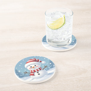 Posavasos Muñeco de nieve lindo con bufanda y sombrero