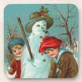 Posavasos Muñeco de nieve niños nieve acebo