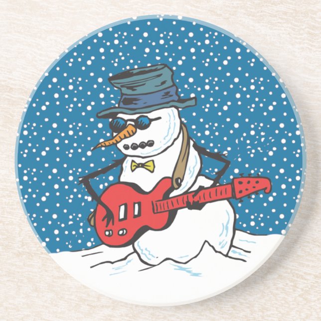 Posavasos Muñeco de nieve oscilante que toca una guitarra (Frente)