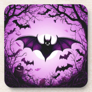 Posavasos Murciélago de Halloween volando sobre un cielo ilu