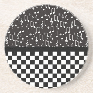Posavasos Música y tablero de cheques en blanco y negro
