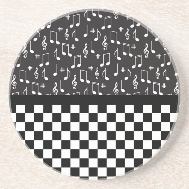 Posavasos Música y tablero de cheques en blanco y negro (Frente)