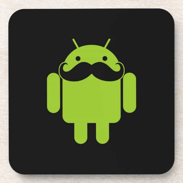 Posavasos Mustache del icono del robot android en negro (Frente)
