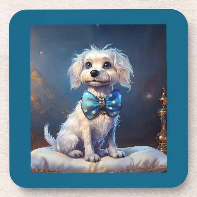 Posavasos Muy Lindo Perrito Con Corbatín Azul (Frente)