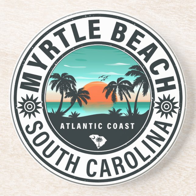 Posavasos Myrtle Beach South Carolina Retro Sunset Souvenirs (Frente)