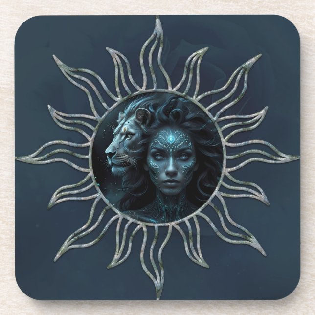 Posavasos Mystical connection,  mystical woman and the lion. (Frente)