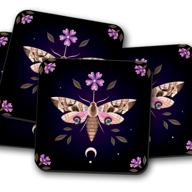 Posavasos Mystical Purple Moth & Floral | Astras botánicas (Subido por el creador)