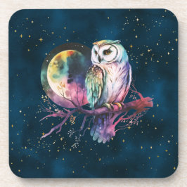 Posavasos Mystical Rainbow Owl y Full Moon Celestial