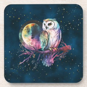 Posavasos Mystical Rainbow Owl y Full Moon Celestial