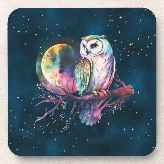 Posavasos Mystical Rainbow Owl y Full Moon Celestial (Frente)