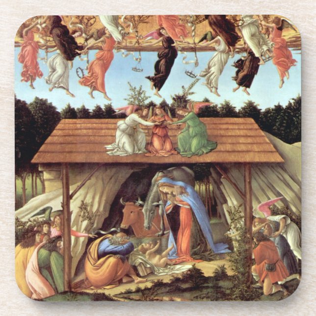 Posavasos Nacimiento de Cristo por Botticelli, Navidades Nat (Frente)