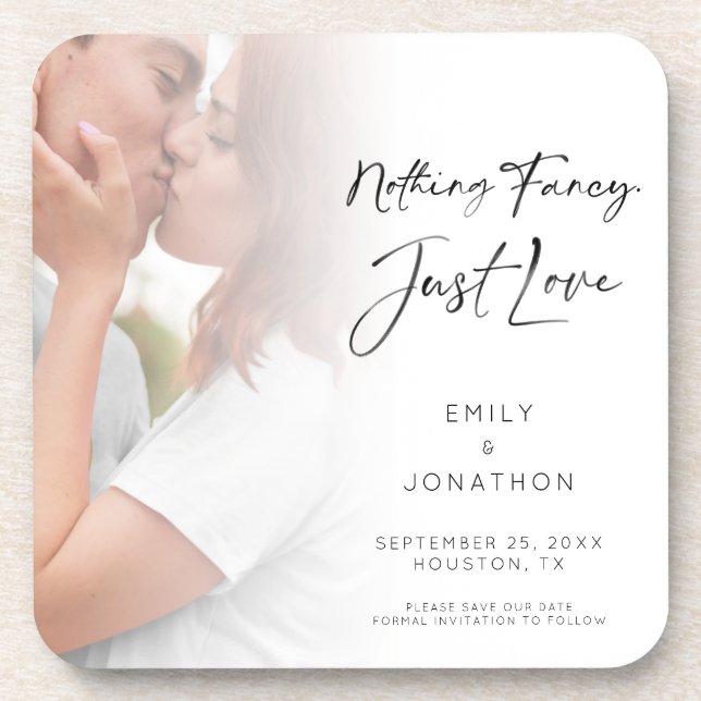 Posavasos Nada moderno Fancy Just Love Photo Save the Date (Frente)