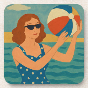 Posavasos Nadador vintage con pelota de playa