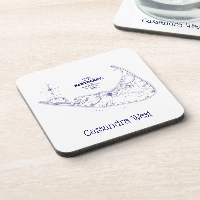 Posavasos Nantucket Island MAMÁES Vintage Map Navy Blue (Lado Izquierdo)