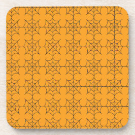 Posavasos Naranja abstracto y Black Halloween Spider Web
