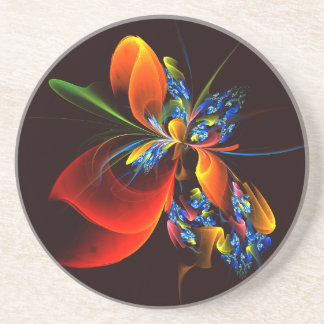 Posavasos Naranja azul Floral Moderno Resumen Patrón de arte