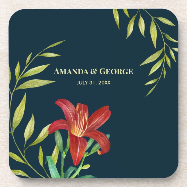 Posavasos Naranja boda Ilustracion  Turquesa oscuro (Frente)