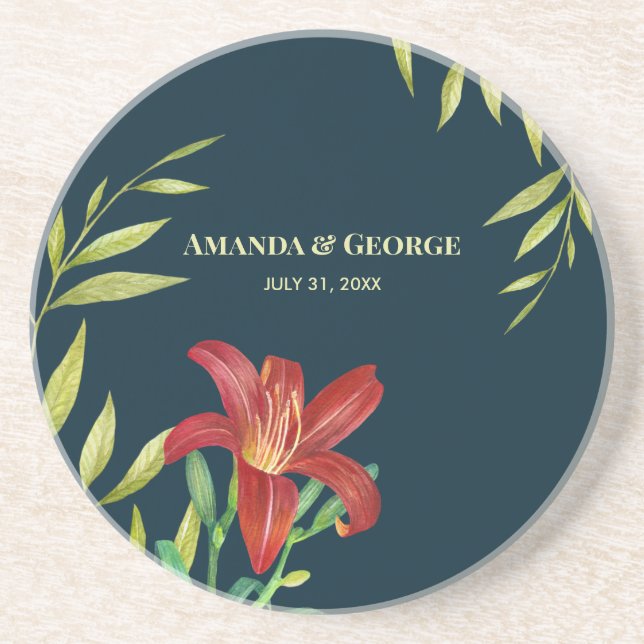 Posavasos Naranja boda Ilustracion  Turquesa oscuro (Frente)