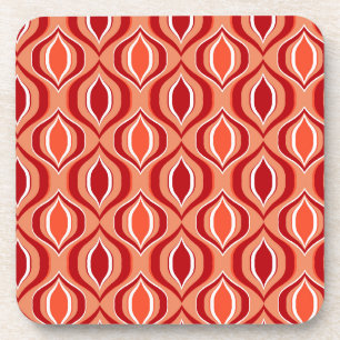 Posavasos Naranja, coral, patrón de diamante marrón.