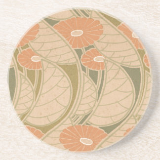 Posavasos naranja de amapolas estilo Art Noueveau