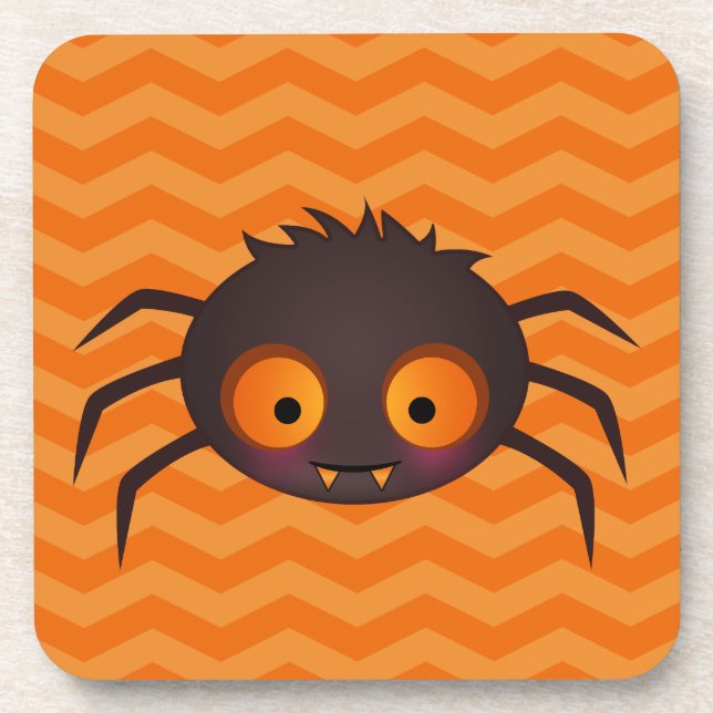 Posavasos Naranja de Halloween Chevron Cute Spider Design (Frente)