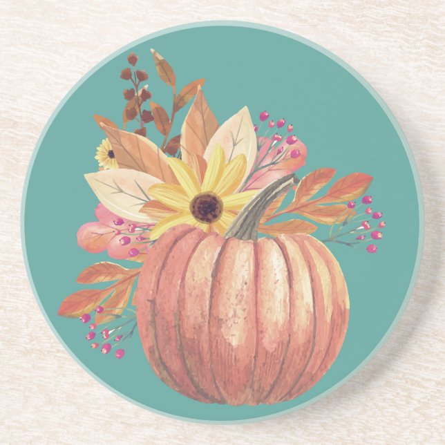 Posavasos Naranja de terracota floral de calabaza de otoño y (Frente)