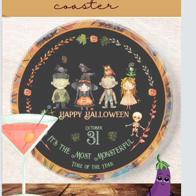 Posavasos Naranja Fiesta de Monsters de Halloween (Halloween Monsters Party Orange Coaster)