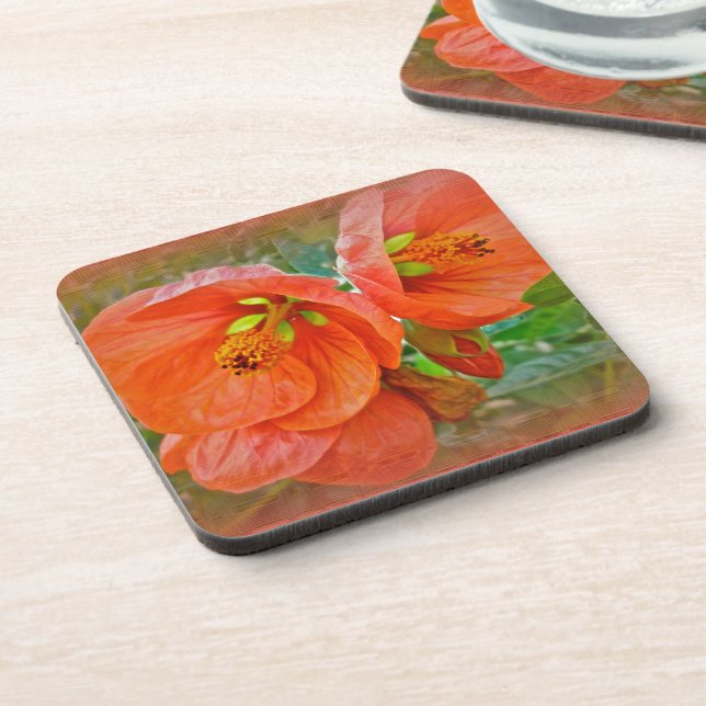 Posavasos Naranja Hibiscus Flowers (Lado Izquierdo)