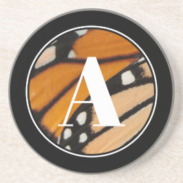 Posavasos Naranja inicial de la mariposa monarca y negro