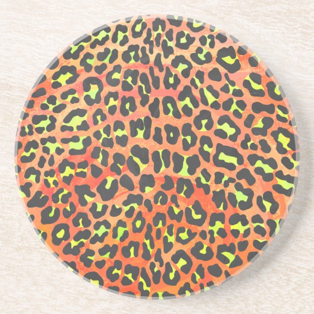 Posavasos Naranja leopardo e impresión amarilla (Frente)