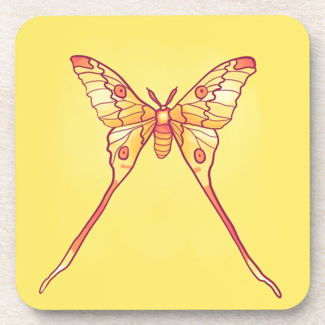 Posavasos Naranja Luna Moth Art - Insectos coloridos (Frente)