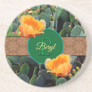 Posavasos Naranja Monograma Personalizado Pear Cactus 2