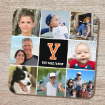 Posavasos Naranja Monogramado de la familia collage de fotos<br><div class="desc">¡Celebra a tu familia y a tus seres queridos con un collage de fotos especialmente seleccionado! Este elegante diseño de montaña de plástico dura muestra ocho de tus fotografías favoritas, un monograma con una sola letra y un texto personalizado. Perfecto para el nombre de una persona o un apellido familiar....</div>