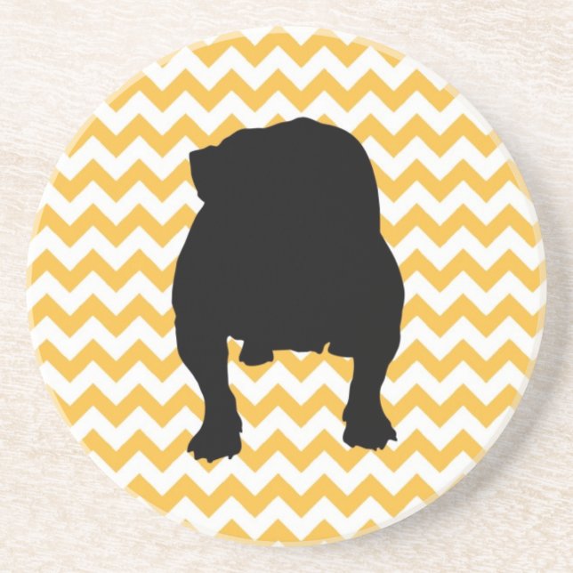 Posavasos Naranja Pastel Chevron con sombra de Bulldog inglé (Frente)