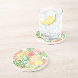 Posavasos Naranja Pastel Verano y Flores Rosadas