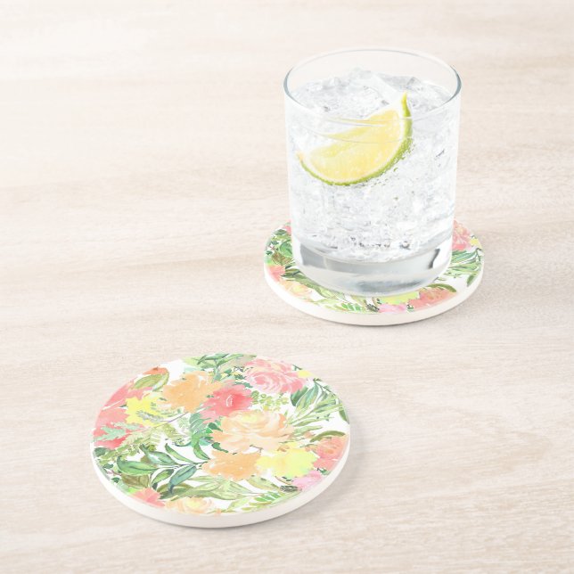Posavasos Naranja Pastel Verano y Flores Rosadas (Lado)