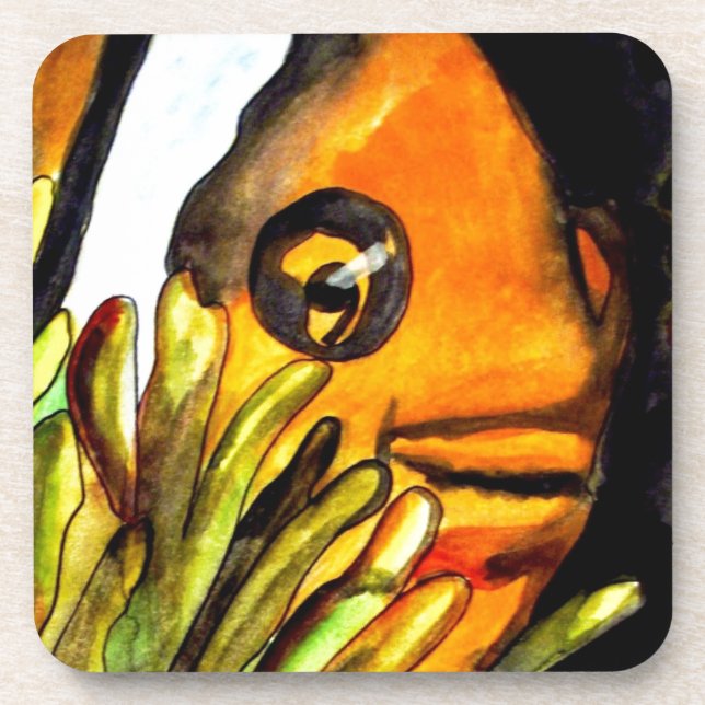 Posavasos Naranja Payaso Pescado acuarela pintura original (Frente)