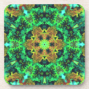 Posavasos Naranja psicodélico de flores hippie y verde