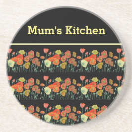 Posavasos Naranja Rojo Flores De Adormidera Arte Floral