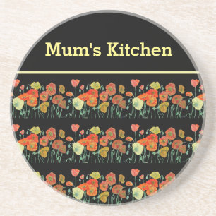 Posavasos Naranja Rojo Flores De Adormidera Arte Floral